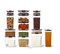 Rubbermaid Commercial Products 31-Pc Brilliance Food Storage Containers Pantry Lids Flour, Sugar, and Pasta, Dishwasher Safe, Clear/Grey, NEW Set of 14 (2160559)