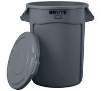 Rubbermaid Commercial Products BRUTE Vented Rubbish Container & Lid Bundle | Industrial Waste Bin with Self-Draining Lid | 121 l, Gray