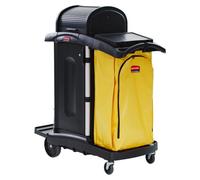 Rubbermaid Commercial Products High Security Janitorial Cart | Lockable Cleaning Trolley With Vinyl Waste Bag For Hotels, Stadiums, Schools Or Commercial Facilities | Yellow & Black