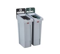 Rubbermaid Slim Jim 2-Stream Recycling Station - General Waste/Mixed Recycling - Black/Green
