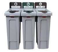 Rubbermaid Commercial Products Slim Jim Recycling Station Bundle | 3-Stream Waste Separation System for Commercial Recycling | General Waste, Mixed Recycling and Food Waste