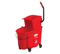 Rubbermaid Commercial WaveBrake High-Performance Side Press Mop Bucket with Wringer, Red, Plastic, 35 Quarts, Rectangular, 20.1" x 15.7" x 36.5"
