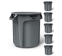 Rubbermaid FG261000GRAY Brute Round Container, 37.9 L, Grey (Pack of 6)