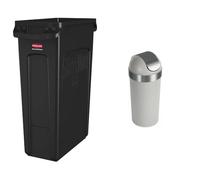 Rubbermaid FG354060BLA Commercial Slim Jim Receptacle & Umbra Venti Swing-Top 16.5-Gallon Kitchen Trash Lid- Large, 35-inch Tall Garbage Can for Indoor, Outdoor or Commercial Use, Grey