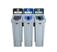 Rubbermaid Grey 3 Stream Recycling Station Landfill / Paper / Mixed Recycling (Each)