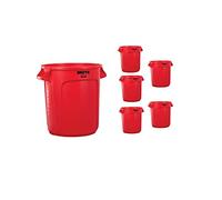 Rubbermaid Rubbk Commercial Products FG261000RED Brute Heavy-Duty Trash/Garbage Can, 10 Volts, Polyethylene, Red (Pack of 6)