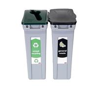 Rubbermaid Slim Jim Recycling Station Bundle 2 Stream - General Waste (Black)/ Mixed Recycling (Green) 2129601