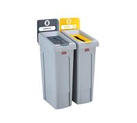 Rubbermaid Slim Jim Recycling Station Bundle 2 Stream - Landfill (Grey)/ Paper (Yellow) 2057733
