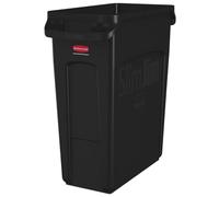 Rubbermaid Slim Jim Rubbish Bin, 60L, Black | Integrated venting channels make lifting out full liners up to 50% easier, improving efficiency in busy kitchens.