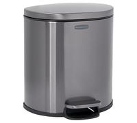 Rubbermaid Stainless Steel Semi-Round Step-On Trash Can, 1.6-Gallon, Charcoal, Small Wastebasket with Lid for Home/Kitchen/Bathroom/Office