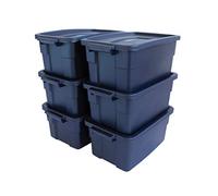 Rubbermaid Storage Bins with Lids, Polyethylene, Dark Indigo Metallic, 3 Gal-6 Pack