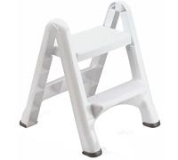Rubbermaid Two-Step Folding Foot Stool 14-Inch High White 300 Pound Capacity Small Step Stool for Adults/Kids for Use in Library/Kitchen/Bathroom/Garage/Closet