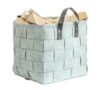 Rubberneck Felt Storage Basket with Faux Leather Handles for Wood Newspaper Laundry Toys, 33 x 33 x 35 cm, Light Grey