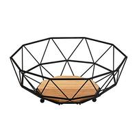 Rubberneck Metal Wire Fruit Bowl with Bamboo Wooden Base - Storage Basket for Fresh Fruits and Veg, Black