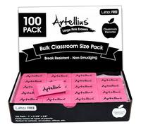 Rubbers Erasers for Kids & Adults - Large Size Latex & Smudge Free Pencil Eraser for Artists, Architects, Students & Office - Erasers Multipack of 100 by Artellius (Pink)