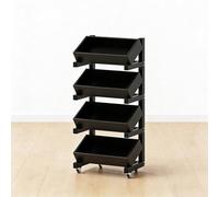 Rubberwood 4-Tier Rolling Kitchen Trolley Cart with Wheels Multi-Functional rage for Fruits & Vegetables Versatile for Kitchen Living Room Study Black