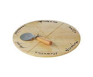 Rubberwood Pizza Cutting Board With Pizza Cutter