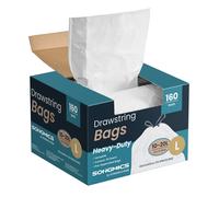 SONGMICS Bin Bags, 20 L Rubbish Bags with Drawstrings, 80 Pieces, Liner Code L, Heavy-Duty, Quick-Dispense Box, Cream White KRB021A02
