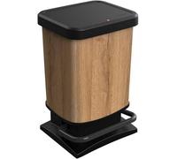 Rubbish Bin 20L With Pedal And Lid, Rotho Paso Plastic Waste Bin - Brown Wood
