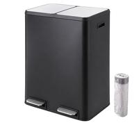 Relaxdays Rubbish Bin, Kitchen Waste Sorting System, 2 Compartments, Black | with inner buckets, foot pedals, iron, 38 x 53 x 66.5 cm
