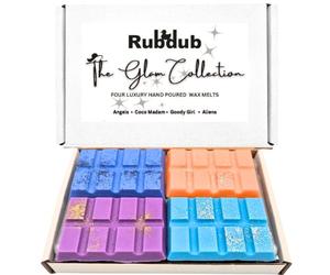 Rubdub Glam Collection - Goody Girl, Aliens, Angels & Coco Madam | 4 x 30g Soy Wax Melt Snap Bars | Long lasting | Highly Scented Wax Melts Gift Set