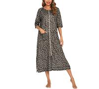 Rubeehoow Zipper Robes for Women Half Sleeve Long Housecoat with Pockets (Leopard,XXL)