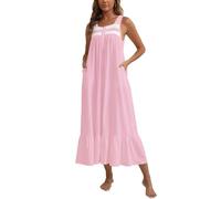 Rubehoow Cotton Sleep Gown for Women Button Front Victorian Nightdress with Pockets Full Long Loungewear for Summer (Pink,3XL)