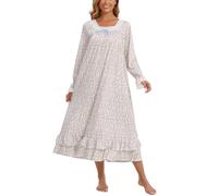 Rubehoow Long Nightgonw for Women's Vintage Floral Nightdress Maxi Sleepdress Sleep Gown with Lace Tirm (S,Purple Floral)