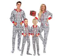 Rubehoow Matching Family Christmas Jumpsuit Long Sleeve Full Zipper Onesie with Footed Hoodie Pjs Loungewear (Gray,M