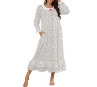 Rubehoow Nightgown Women's Full Length Sleep Gown Retro Square Neck Lace Sleepwear with Pockets (Red Flroal,2XL)