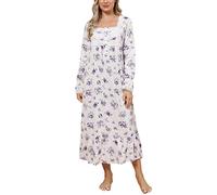 Rubehoow Plus Size Women's Cotton Vintage Button Down Nightdress Long Victorian Style Nightshirt (Purple Rose,2XL)