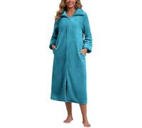Rubehoow Plus Size Womens Fleece Zipper Sleep Gown- Soft Plush Warm Spa Robe for Winter (2XL,Turquoise)