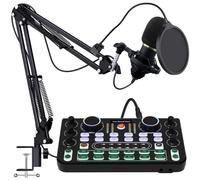Rubehoow Podcast Equipment Bundle, Audio Interface and DJ Mixer and BM-800 Condenser Microphone, Studio Equipment with Phantom Power, Individual Channel Design, Streaming, Voice Over, Singing, PCetc.