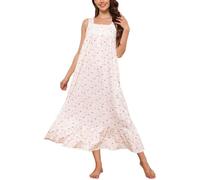 Rubehoow Sleeveless Sleep Gown for Women Soft Cotton Button Front Victorian Print Nightdress for Summer (Vintage Rose,XL)