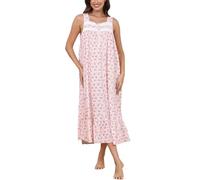 Rubehoow Soft Nightgown for Women Sleeveless House Dress Vintage Button Down Lace Maxi Sleep Gown (Flowers on Pink, S)