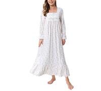 Rubehoow Soft Nightgowns for Women Knit Cotton Victorian Long Sleeves Ladies Full Length Nightdress with Pokckets (Lilac Rose, M)
