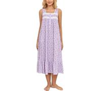 Rubehoow Victorian Cotton Sleep Gown for Women Button Front Nightdress with Pockets Full Long Loungewear (Floral on Purple,L)