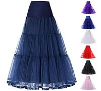 Rubehoow Women's A-Line Petticoat Ankle Length Elasitc Waist Half Slip Underskirt Long Crinoline for Prom Wedding Dress (Navy Blue, XXL)