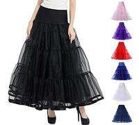 Rubehoow Women's A-Line Petticoat Ankle Length Elasitc Waist Half Slip Underskirt Long Crinoline for Prom Wedding Dress (Black, L/XL)