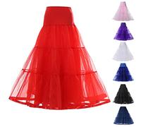Rubehoow Women's Ankle Length Petticoats Hoopless Crinoline Underskirt for Prom Evening Wedding Dress (Red, XXL)