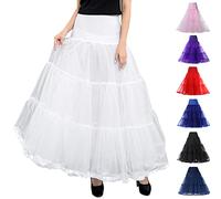 Rubehoow Women's Ankle Length Wedding Petticoat Long Underskirt for Plus Size Ladies (White,L/XL)