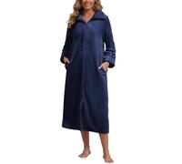 Rubehoow Womens Fleece Zipper Sleep Gown - Soft Plush Warm Spa Robe for Plus Size Ladies (2XL, Navy)