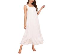 Rubehoow Women's Nightgown Sleepwear Soft Cotton Sleeveless Full Long Sleep Dress with Pockets (White,L)