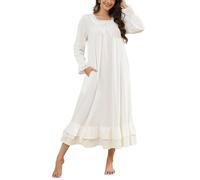 Rubehoow Womens Retro Victorian Nightgown for Halloween Ghost Costume Cosplay Long Night Dress with Pockets (M,White)