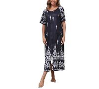 Rubehoow Zipper Bathrobe for Women Moo Moos House Dress Zipper Long Duster Housecoat with Pockets Black,3XL