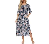 Rubehoow Zipper Housecoats for Women Plus Size Half Sleeve Nightdress Soft Cotton Long Nightgown with Pockets XXXL