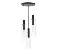 Ruben 3 Light Cluster Pendant Satin Black And Ribbed Glass