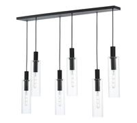 Ruben 6 Light Bar Pendant Satin Black And Ribbed Glass