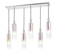 Ruben 6 Light Bar Pendant Satin Silver And Ribbed Iridised Glass
