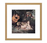 Rubens Romulus Remus Roman Myth Painting 8X8 Inch Square Wooden Framed Wall Art Print Picture with Mount Artery8 Light Oak One Size